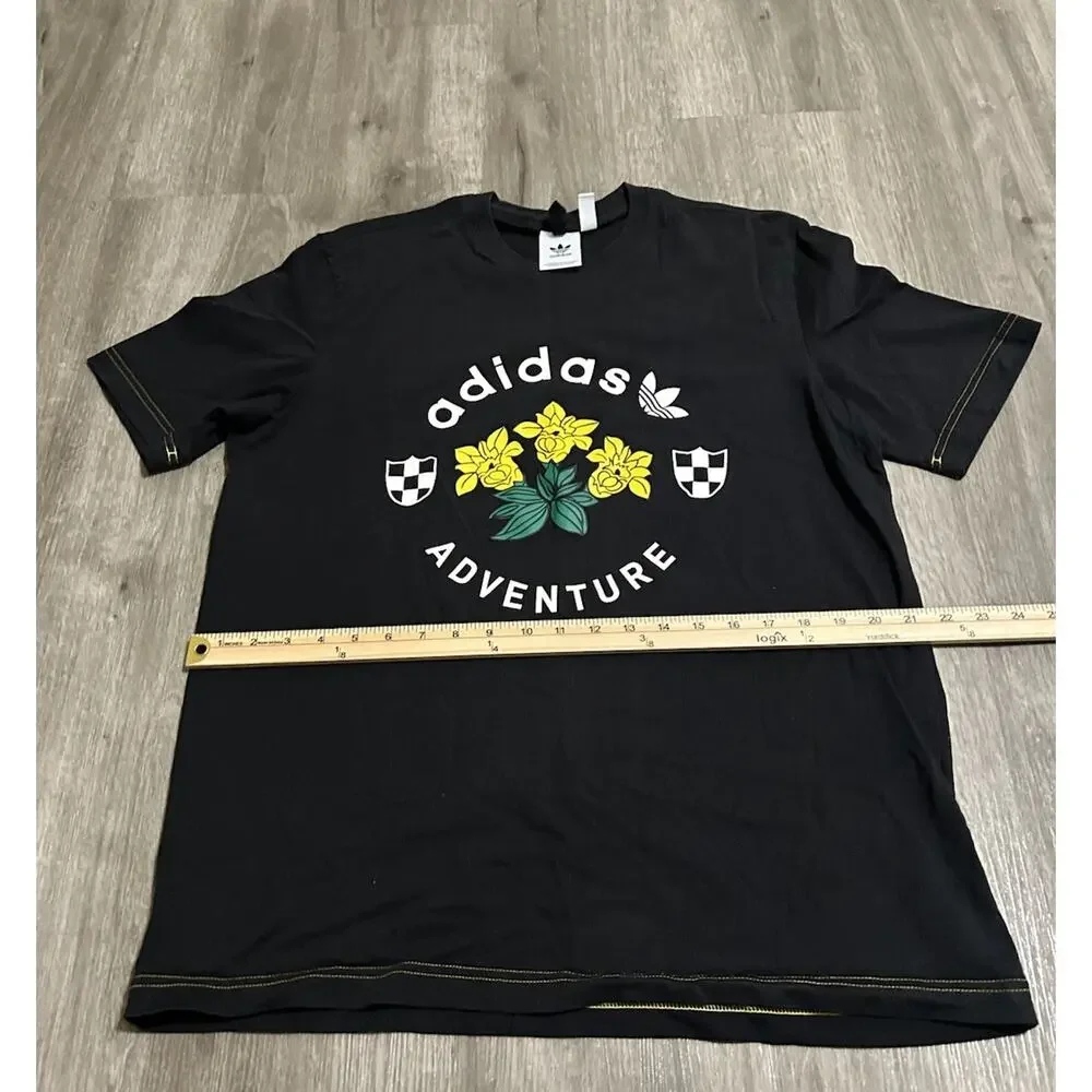 Adidas Originals Adventure Graphic Tee Men's Large Black T-Shirt Flowers
